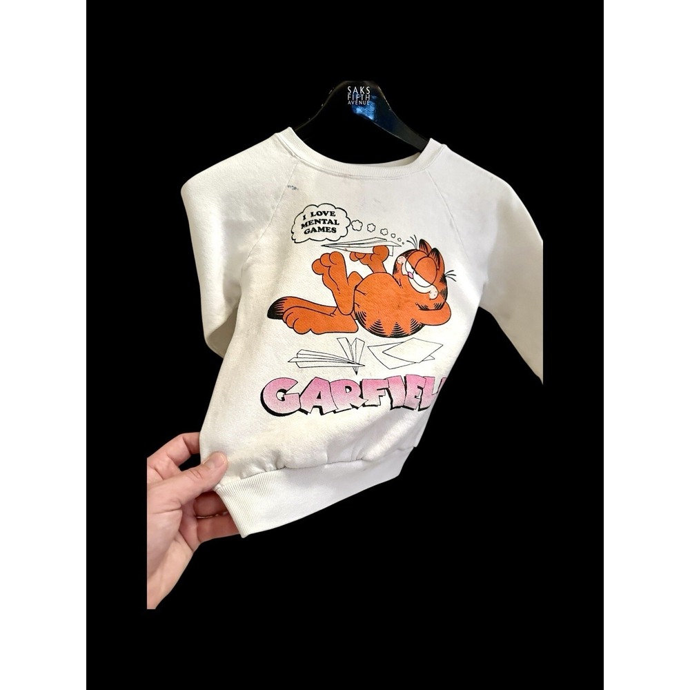 Vintage 70's Garfield Sweatshirt Womens XXS Youth Small Thrashed Flaws Jim Davis
